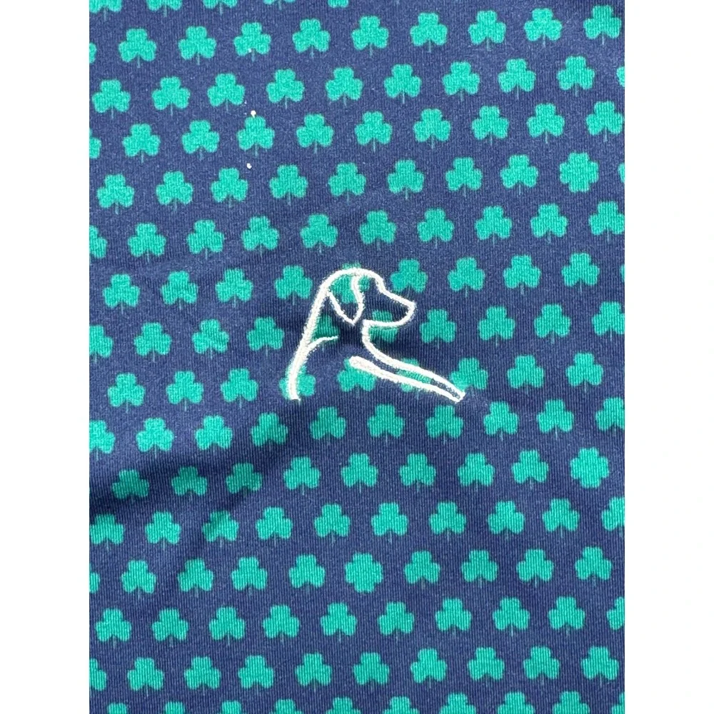 Rhoback Mens Performance Irish Shamrock Print Teal Polo Shirt Large
